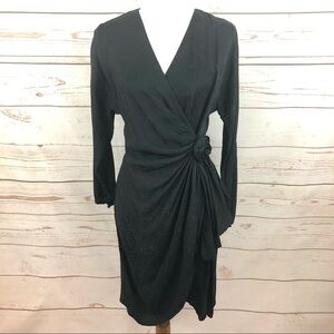 Vintage Mixed Print Faux Wrap Silk Rose Dress